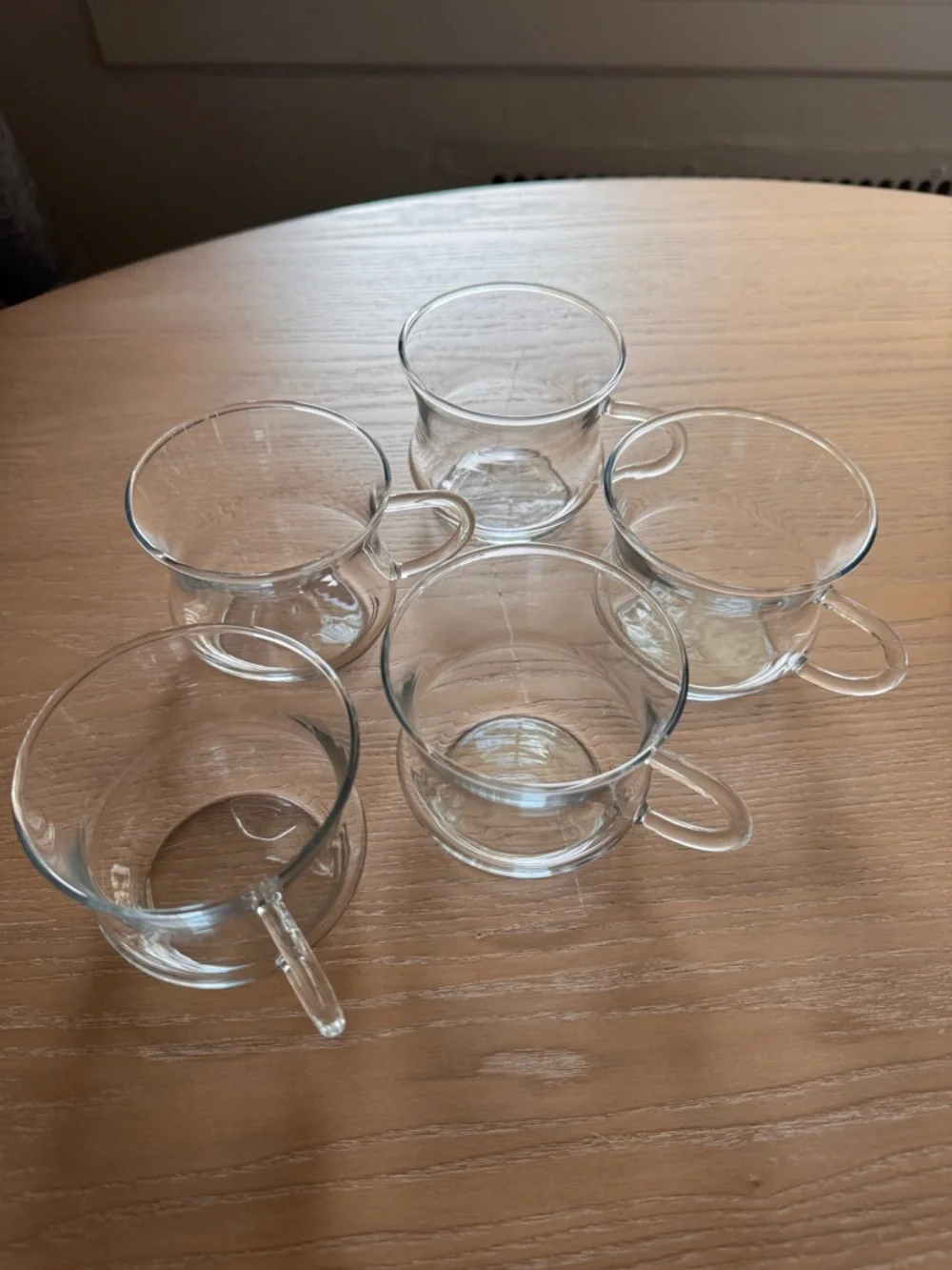Set of 5 Clear Glass Punch or Tea Cups with Handles
